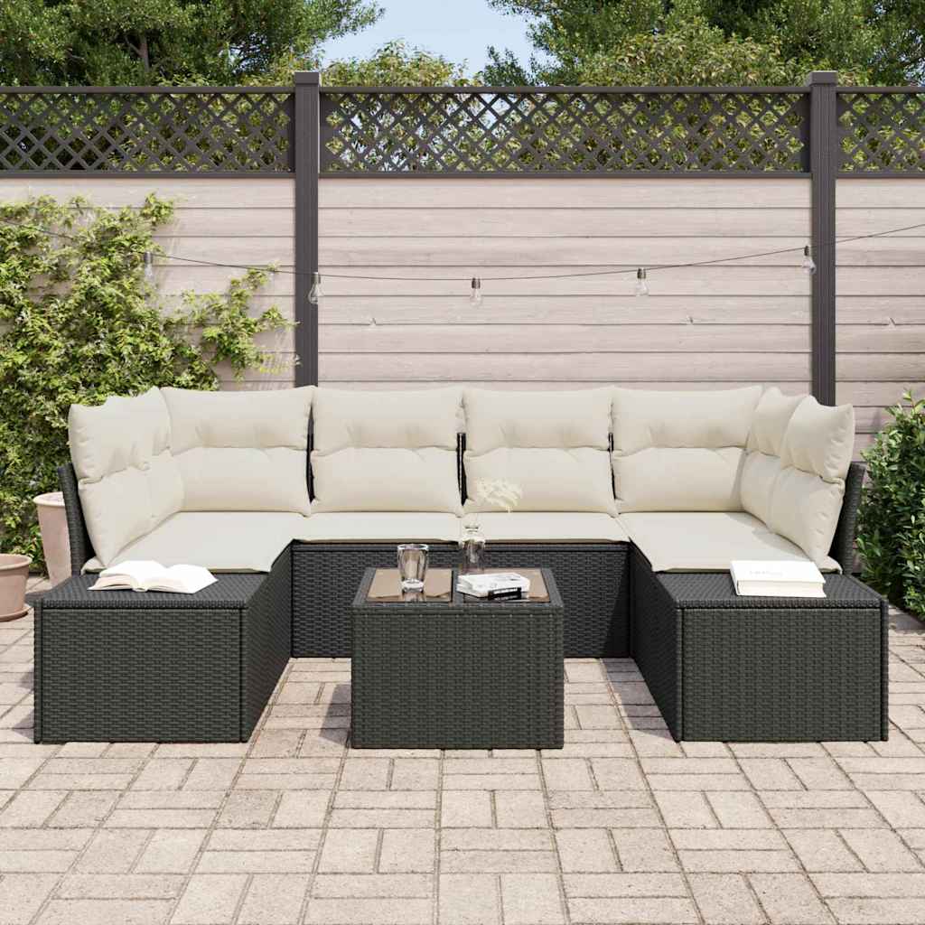 Garten-Sofa-Set 7 pcs Schwarz und Creme 55 x 55 x 37 cm
